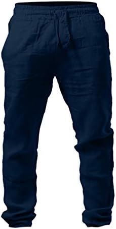 מכנסי פשתן כותנה של XZHDD לגברים, מכנסיים נושמים מכנסיים נושמים מכנסיים מותניים אלסטיים חוף אלסטי חוף מכנס מזדמן