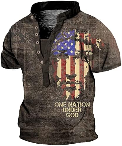 חולצות גברים קיץ אמריקאיות מגושמות מזדמנות 4 ביולי יום עצמאי 3D הדפס הנלי חולצת כותנה כבדה