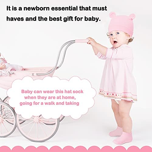 4 סטים כובע תינוקות שזה עתה נולד וכפפות כפית פעוטות כפית גרביים לא להחליק למשך 0-6 חודשים