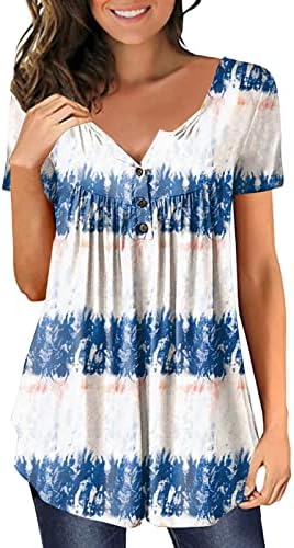 פרחוני הדפסת טוניקת חולצות לנשים רופף כושר להסתיר בטן חולצה קיץ מזדמן קצר שרוול כפתור עד צווארון חולצה למעלה