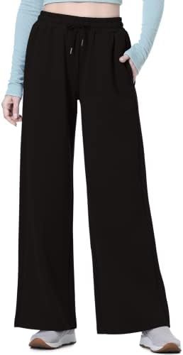 מכנסי רגל רחבים של Alimeimei לנשים מכנסי טרקלין מזדמנים מכנסי טרנינג אנטי קמטים ישר מכנסי טרנינג עם כיסים S-2xl