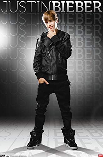 Trends International Justin Bieber - פוסטר קיר אפור, 14.725 x 22.375, גרסה פרמיום לא ממוסגרת