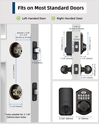 TEEHO מנעול דלת כניסה ללא מפתח עם ידית - לוח מקשים אלקטרוני מבטל עם ידית דלת - מנעול חכם Deadbolt למנעול דלת קדמית - נעילה