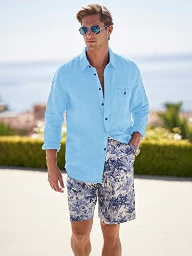 אנג ' ון חולצות פשתן עם שרוול ארוך חולצת כפתורים מקרית חולצות חוף קיץ צווארון התפשטות בכושר רופף