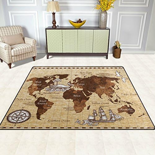 ColourLife 80 x 58 אינץ 'משקל קלים שטיח שטיח שטיחים מקורה שטיחי רצפה מקורה קישוט לבית לילדים חדר סלון מפת עולם עתיקה