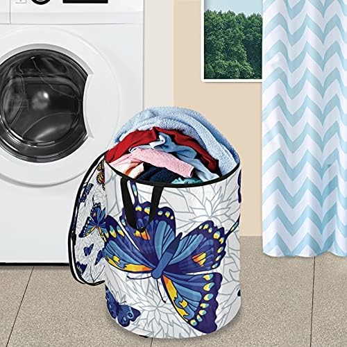 פרפרים קופצים מכביסה מכסה עם מכסה רוכסן סל כביסה מתקפל עם ידיות מארגן בגדי סל אחסון מתקפל