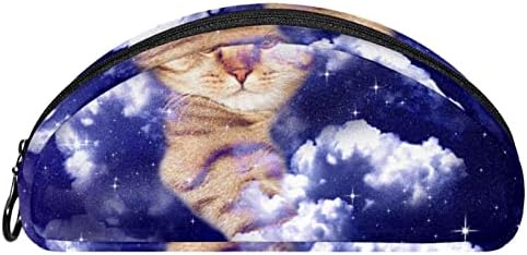 תיק איפור קטן, מארגן קוסמטי של רוכסן לטיולים לנשים ונערות, גלקסי חתול סגול יקום כוכבי סקיי שביל חלבי דרך מצחיק