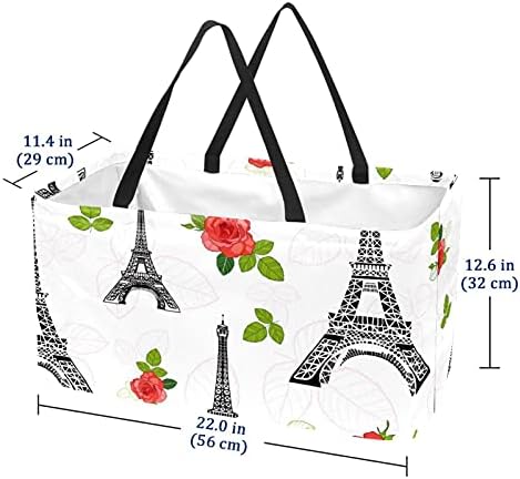 סל קניות לשימוש חוזר של אייפל מגדל פריז ושושנים פרחים תיקים מתקפלים לפיקניק תיקים מכולת כביסה.