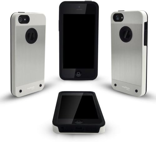 אפל אייפון 5/5 - מארז מגן מיסטייל-כסף-ליבת סיליקון כפולה: 1 שחור, 1 לבן - מגן מסך פרימיום כלול