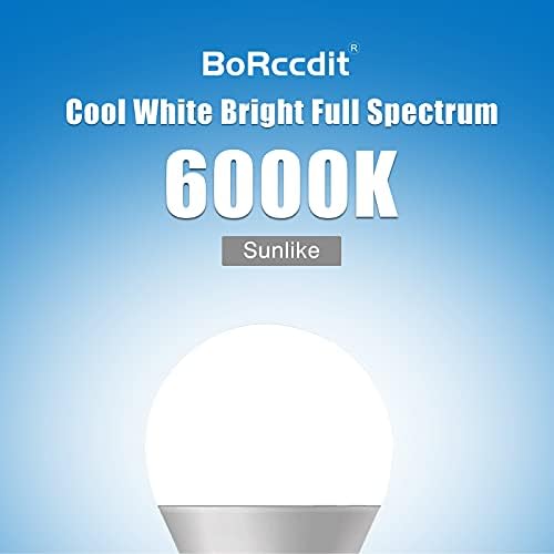 נורת ספקטרום מלא של בורקדיט 4 יחידות, 6000 אלף נורות אור שמש טבעיות, נורות בהירות 9 וואט 60 וואט שווה ערך, אור לבן