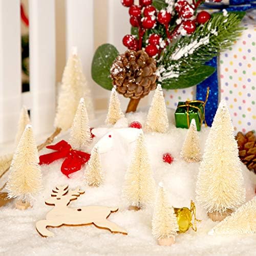 סאטיניור 60 יצירות מלאכותיות מיני חג המולד עץ סיסל עצי שלג מברשת בקבוק עצי חג המולד עצים אורן קישוטים עם בסיס עץ לקישוט בית