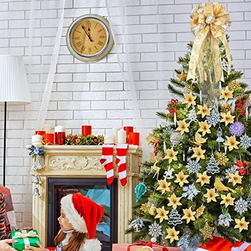 עץ חג המולד טופר קשת ונצנצים Poinsettia Diy סרט סט חווה חג המולד קישוטי קשת קשת קישודים קישודים לבית זרים חיצוניים