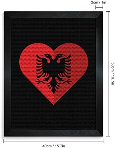 אלבניה שטוח לב דגל מוצק עץ מסגרת יהלומי ציור ערכות עגול מלא תרגיל צלב תפר תליית תמונה עבור קיר תפאורה בלקווד 40 * 50