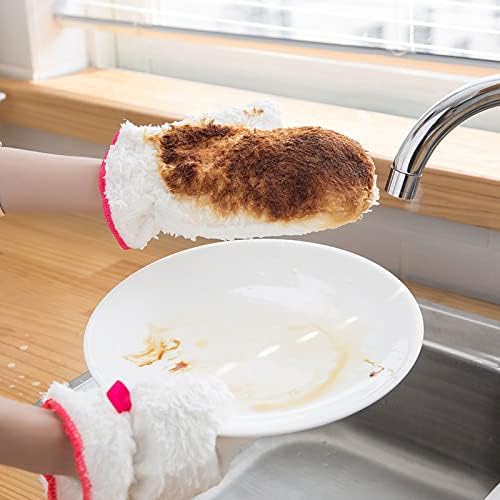 1 זוגות מיקרופייבר לשטיפת כלים כפפות רחיץ לשימוש חוזר ניקוי כפפות למטבח ביתי