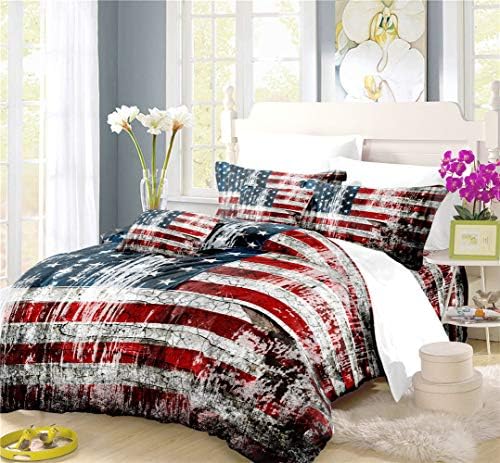 מכסים של כוכבי ריאליין ופסים סט כיסוי שמיכה וינטג 'מצעי דגל אמריקאים מצעי מיטה כחולים לבנים אדומים 2/3/4 יחידות