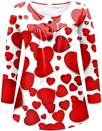 צמרות טוניקה גרפיות של לב חמוד לנשים לנשים שרוול ארוך חולצות קפלים כפתור למטה חולצת טי-צווארון V לחותלות