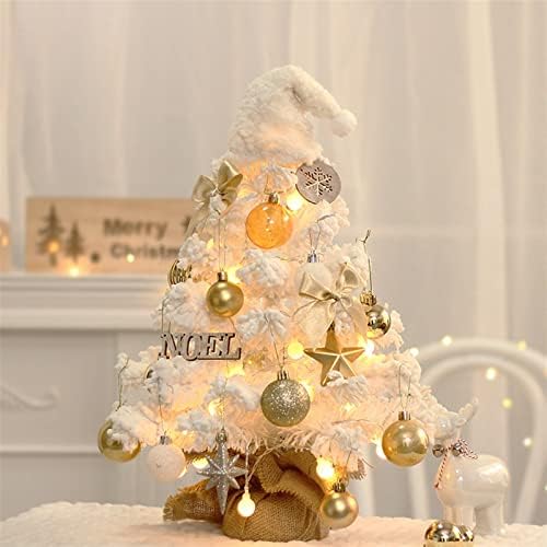 Aetygh 20 אינץ 'עץ חג המולד, עץ חג המולד של פו פו -פו עם פנסי LED וקישוטים לחג המולד, בסיס יוטה קישוטי חג המולד לבנים