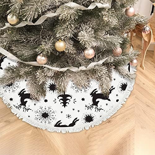 חצאית עץ חג המולד בגודל 48 אינץ 'חג המולד איילים שחורים איילים כוכבים חצאית עץ גדולה מחצלת חווה חווה חווה
