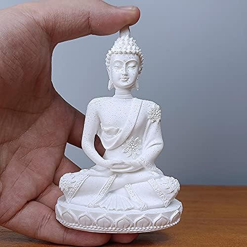 Hyfan מיני אבן חול בודהה יוגה מדיטציה פסל פסל פסלון הרמוני פגון פנג שואי תפאורה לשולחן העבודה של מדף משרדי (לבן 3