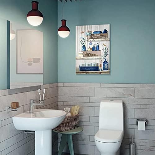 עיצוב אמבטיה קיר קיר קיר אמנות כפרי שלט אמבטיה בבקשה יושב את עצמך ציורי הדפסה תמונות אמבטיה כחולה כהה