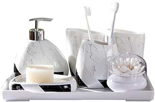 מתקן סבון נורדי תבנית שיש קרמיקה סט אביזרי אמבטיה, ערכות אמבטיה עם 7 חלקים מתקן סבון מחזיק שיניים מחזיק סבון סבון קופסת ספוגית