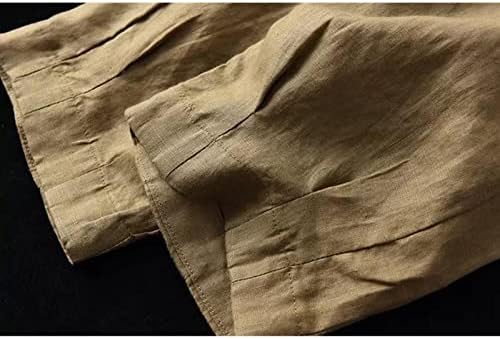 מכנסיים מזדמנים של Miashui לנשים דיסק אבזם פשתן פשתן תחתוני נשים מותניים אלסטיים הרזה מכנסיים מזדמנים נשים
