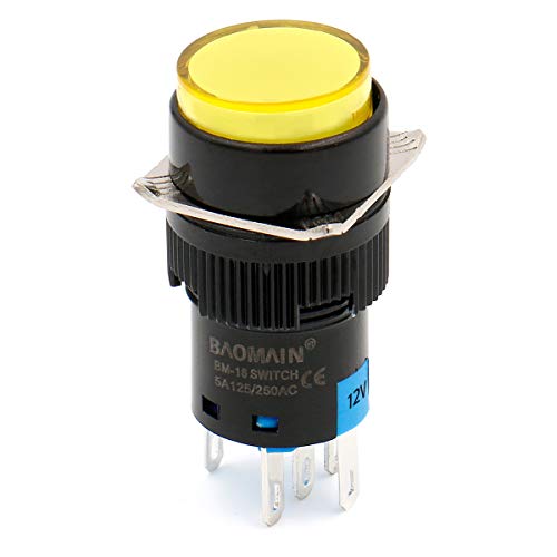 BAOMAIN 5/8 16 ממ כפתור לחצן מתג תפס עגול LED LED מנורת אור צהוב DC 12V SPDT 5 PIN 5 חבילה