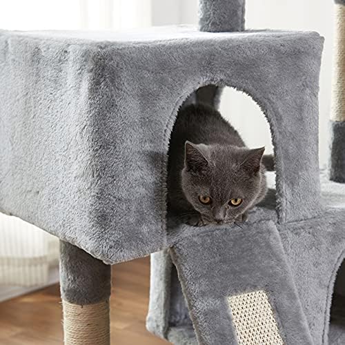 חתול עץ חתול מגדל, 34.4 סנטימטרים חתול עץ עם גירוד לוח, 2 יוקרה דירות, חתול מגדל ריהוט, יציב וקל להרכיב, עבור חתלתול,