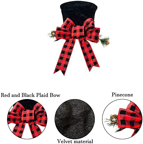 כובע טופר עץ חג המולד של אומארדו, טופר עץ חג המולד משובץ משובץ אדום, כובע קטיפה שחור לקישוטים לחג המולד קישוטים שולחניים