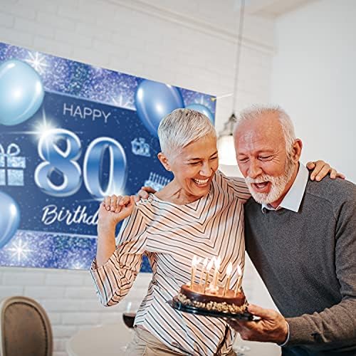 5665 שמח 80 יום הולדת רקע באנר דקור כחול-דוט נצנצים ניצוץ 80 שנים מסיבת יום הולדת נושא קישוטי עבור גברים נשים ספקי
