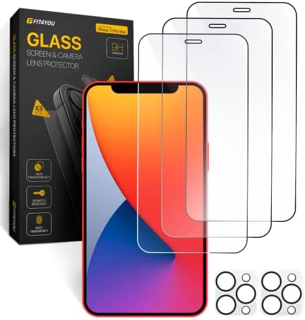 3 -Pack iPhone 12 Pro Max מגן מסך + מגן עדשת מצלמה עם 2 חבילות - כיסוי זכוכית מחוסמת של 9 שעות, עמיד בפני זעזועים