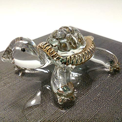צלמיות מיניאטוריות של צב סנסוקג'אי בעלי חיים בעלי חיים מפוצצים אמנות זכוכית w/ 22K לקצץ זהב קישור מתנה אספנית, ברור