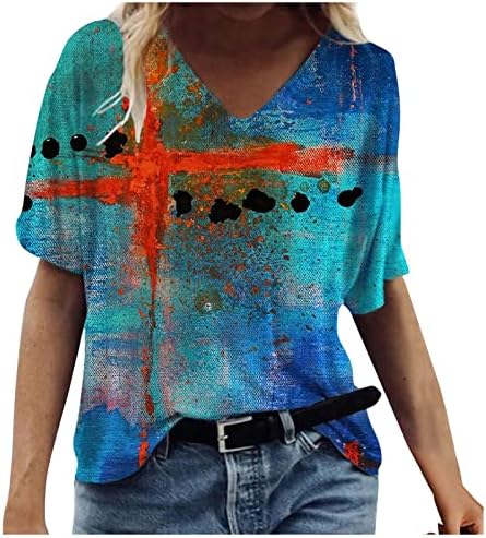 נשים חולצת טי חולצות מקרית דפוס הדפסת רופף קצר שרוול בדוגמת בבאגי צוואר קצר שרוול מתאים טיז חולצות