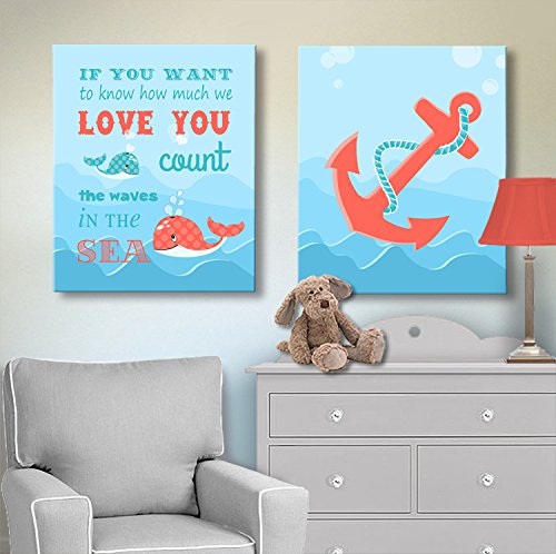 חרוזים משתלת בנים ובנות, עיצוב קיר בד - לווייתנים מקסימים ומתנות לאומנות אוקיינוס ​​- מתנות למקלחת לתינוקות הטובה