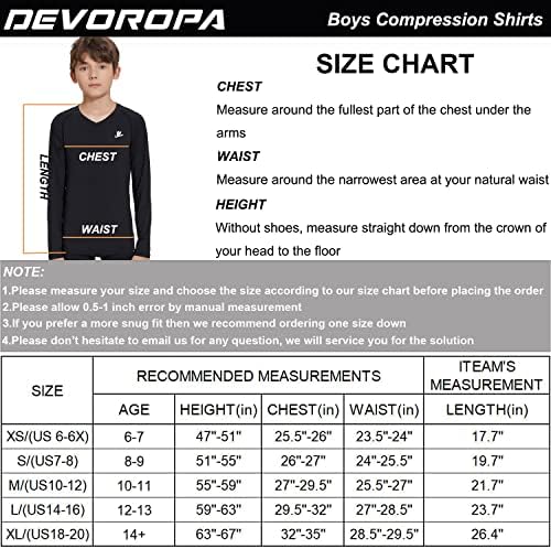 חולצת דחיסת נוער של Devoropa נוער בייסבול של שרוול קצר/ארוך כדורגל בייסבול תחתון ספורט יבש מהיר.