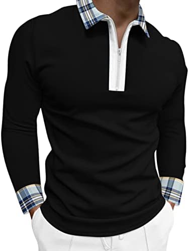XXBR 2022 חולצות פולו חדשות לגברים, שרוול ארוך משובץ שרוול פונה צווארון צווארון גולף חולצת שרירים מזדמנים