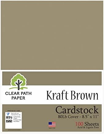 Kraft Brown Cardstock - 8.5 x 11 אינץ ' - כיסוי 80lb - 100 גיליונות - נייר נתיב ברור