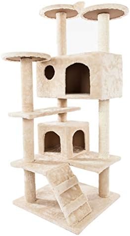 52 & 34; מוצק חמוד סיסל חבל קטיפה חתול לטפס עץ חתול מגדל גדול רב-רמת חתול עץ דירה ריהוט בז