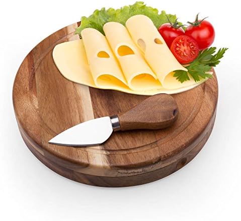 עלה עגול שקופיות החוצה שיטה עץ גבינת לוח 3 חתיכה גבינת כלי סט, 7.5 אינץ קוטר