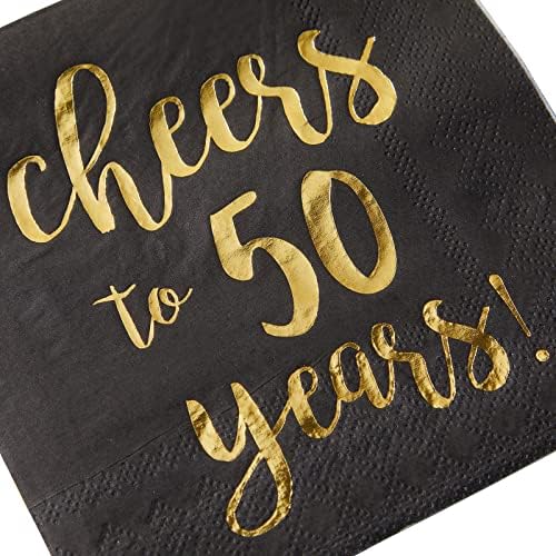 50 חבילות לחיים ל-50 שנה מפיות קוקטייל ליום הולדת 50, ציוד למסיבות יום נישואין, 3 שכבות, נייר כסף שחור וזהב