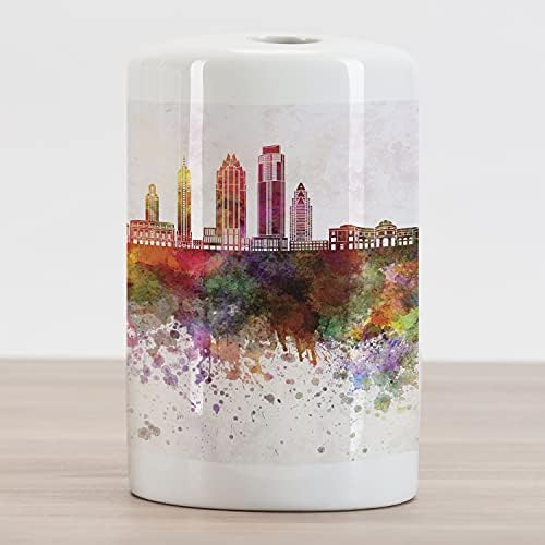 מחזיק מברשת שיניים קרמיקה של אמבסון אוסטין, דפוס סגנון צבעי מים של בנייני עיר בעיצוב צבעוני וכתמי צבע, תמונה, משטח דקורטיבי