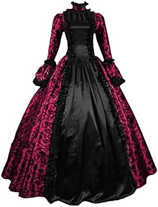 נשים רנסנס מימי הביניים תלבושות שמלת גותי רטרו פרחוני הדפסת כדור שמלות תחרה עד רצפת אורך קוספליי שמלות