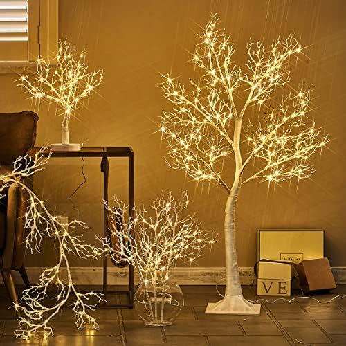 עץ לבן מואר עם פודיוס עם 150 אורות פיות LED 4ft לחג מסיבת חג המולד ביתי קישוט חיצוני מקורה, עץ מלאכותי מואר