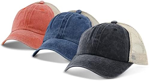 3 חבילה נהג משאית כובעי עבור גברים / נשים-שטף בייסבול כובע עבור חיצוני ספורט-בציר אבא כובע, רשת חזרה, מתכוונן