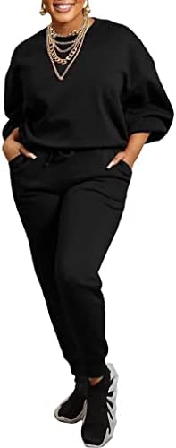 חליפת מסלול של Fastkoala לנשים שקבעו שרוול ארוך סווטשירט סווטשירט סווטשירט מכנסי מכנסיים עם כיסים.