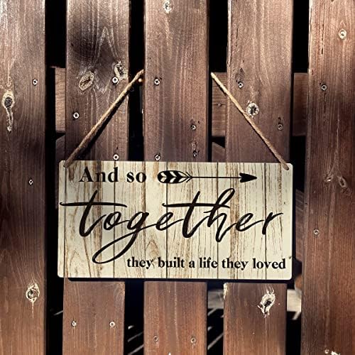 שלטי מתנה לחתונה וכך ביחד הם בנו חיים הם אהבו שלט תליה מעץ קיר כפרי קיר בית מקלט בסלון 12 x 6 אינץ '