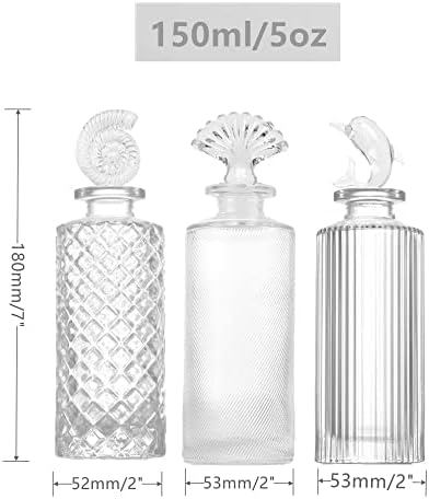 בקבוקי זכוכית וינטג 'צלולים עם סט פקק של 3, בקבוקי זכוכית מובלטים, ערכות מפזר קנים, אגרטלי ניצן פרחים אפוטוריים, SC036