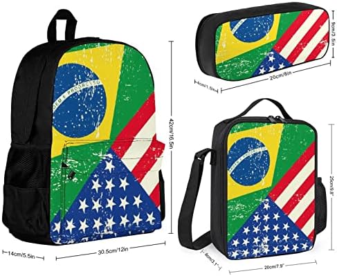 אמריקאי וברזיל דגל תרמיל כתף תיק הצהריים תיבת קלמר 3 חתיכה להגדיר עבור בני נשים בנות גברים בית ספר נסיעות