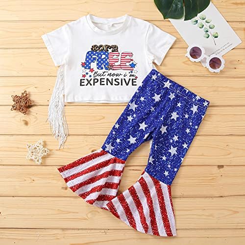תלבושות תינוקות לילדים דגל אמריקה דגל פעמון קרקעית מכנסיים התלקחות יום עצמאות תלבושת לחולצת צד של נערות קצרה