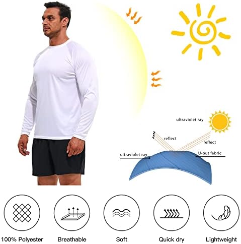 Bukey's Men's Upf 50+ חולצות דיג חולצת שמש שרוול ארוך, חולצת טיול UV SPF לריצה לשחייה בחוץ